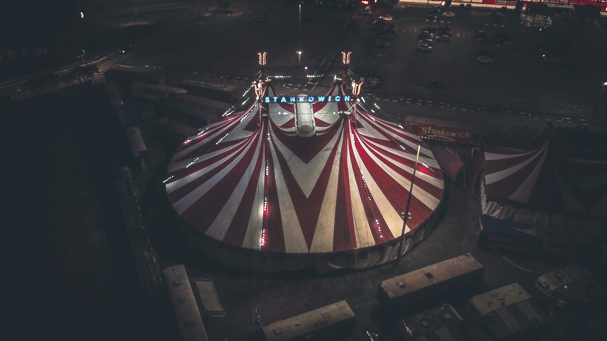aerial photography of red and white tent