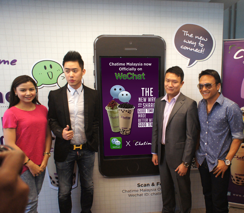 Photo taken at a press conference between Chatime and WeChat. On the far left and right are Malaysian celebrities and WeChat ambassadors, Lisa Surihani and Shaheizy Sam. Second to the left is Bryan Loo, CEO of Chatime Malaysia. Date 18 October 2013 Source https://www.flickr.com/photos/112359046@N06/11641792016/