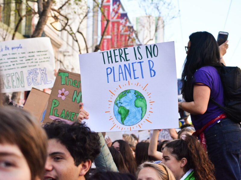 person holding there is no planet b poster